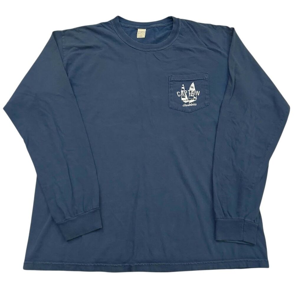 Chubbies Graphic Tee Mens Large Blue Cotton Long Sleeve Crew Neck Pocket Beach - Picture 4 of 10